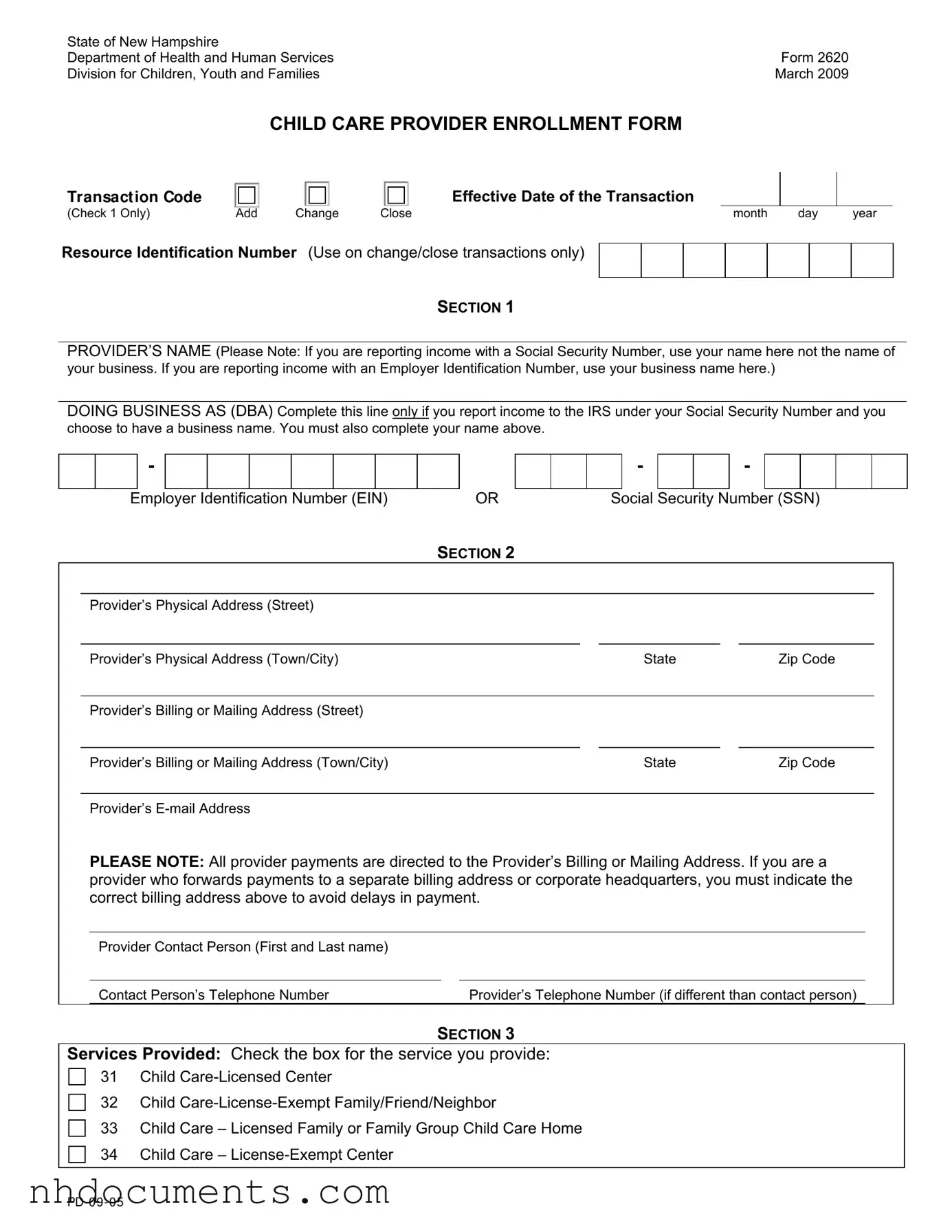 Blank New Hampshire 2620 PDF Form