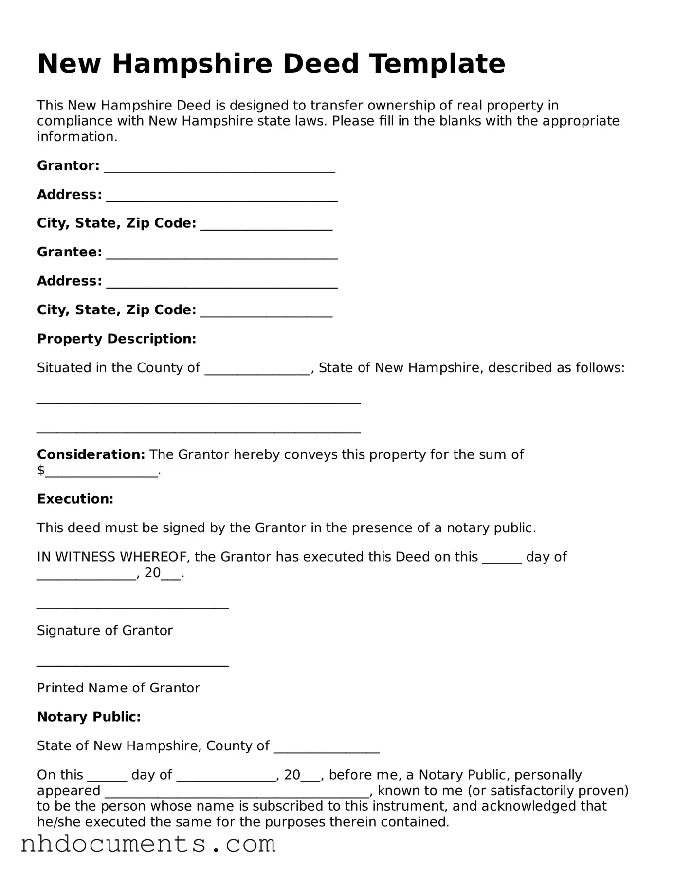 Valid New Hampshire Deed Form