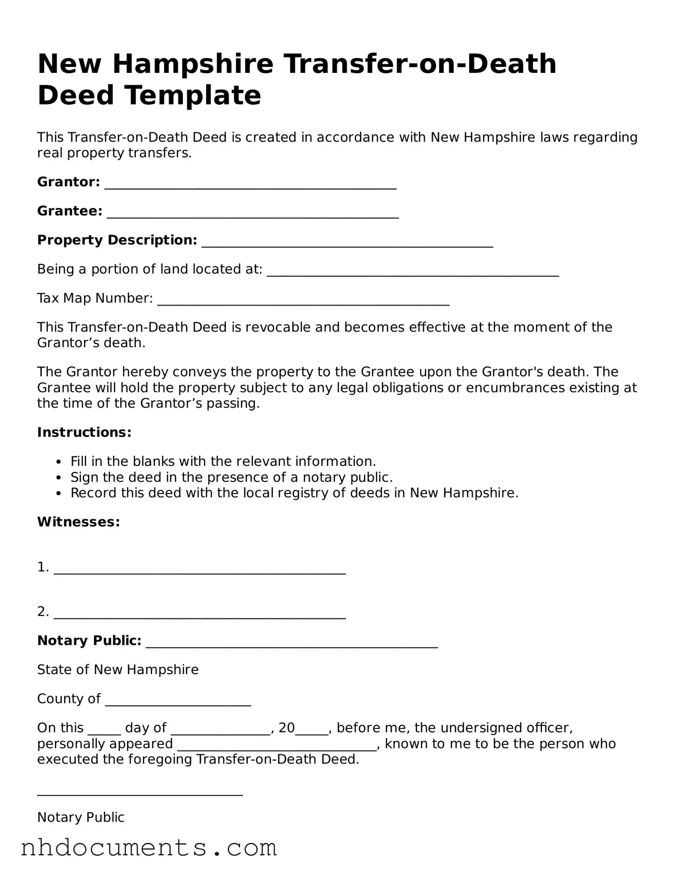 Valid New Hampshire Transfer-on-Death Deed Form