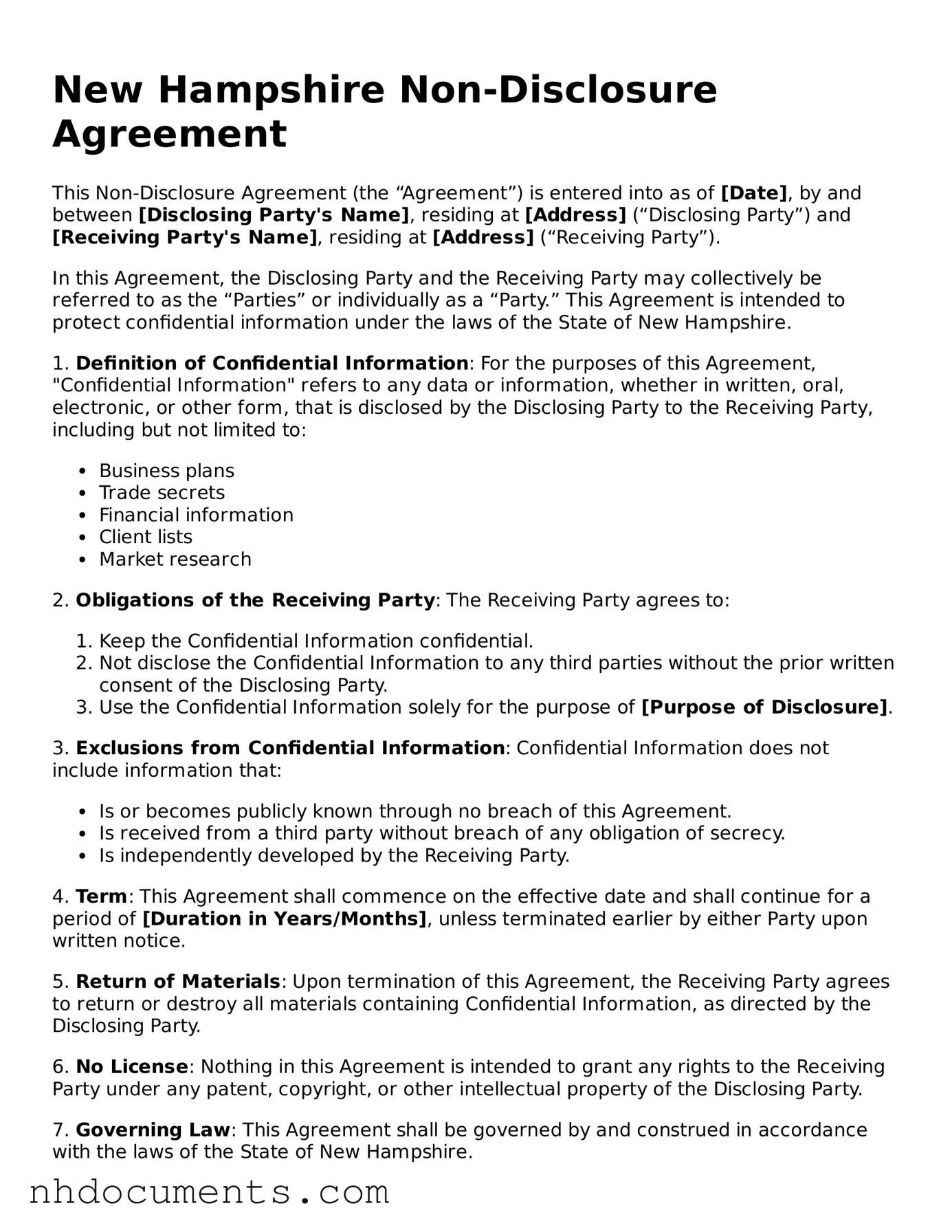 Valid New Hampshire Non-disclosure Agreement Form