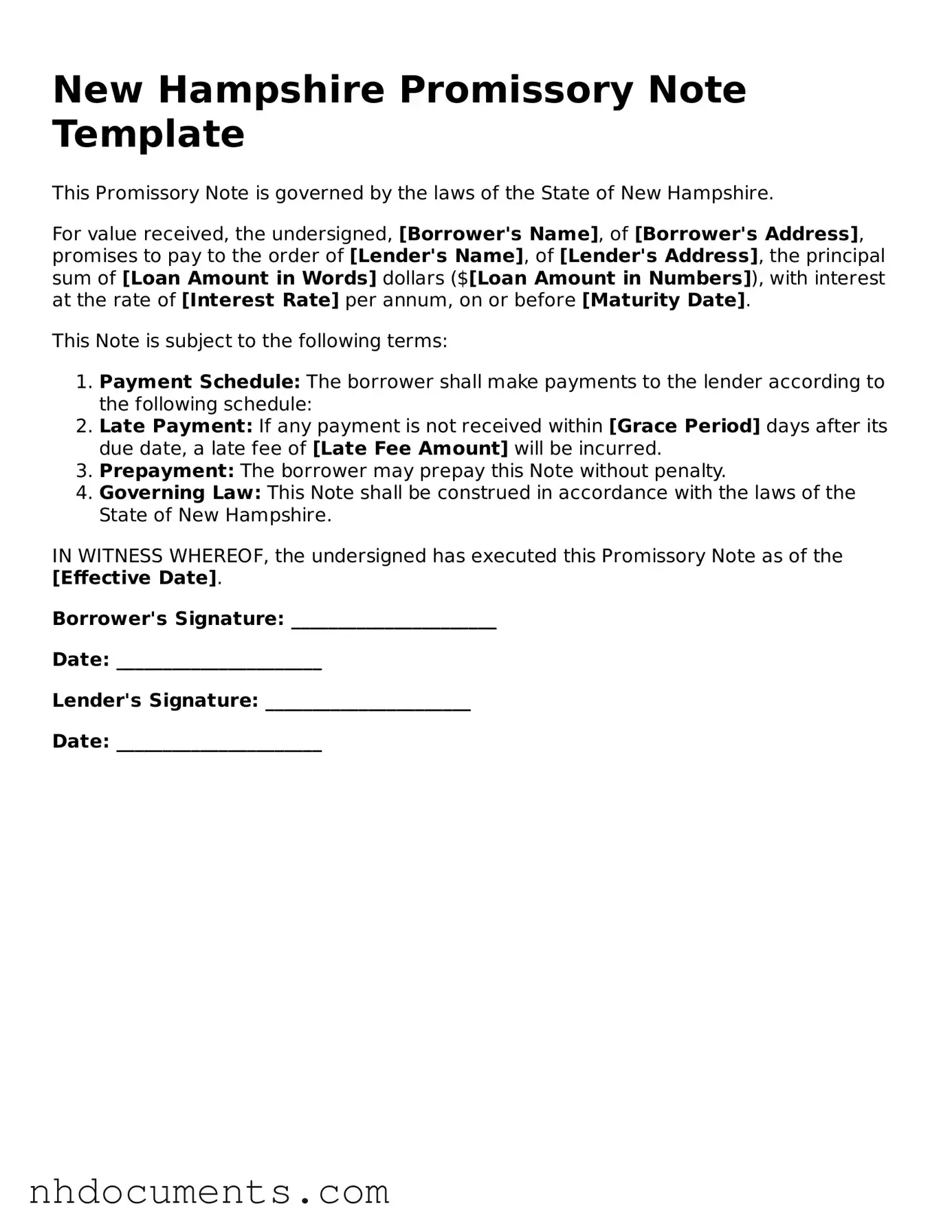Valid New Hampshire Promissory Note Form