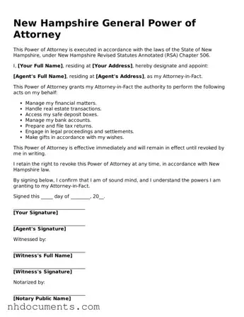 Valid New Hampshire General Power of Attorney Form