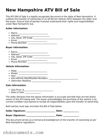 Valid New Hampshire ATV Bill of Sale Form