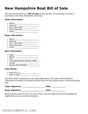 Valid New Hampshire Boat Bill of Sale Form