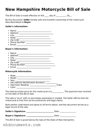 Valid New Hampshire Motorcycle Bill of Sale Form