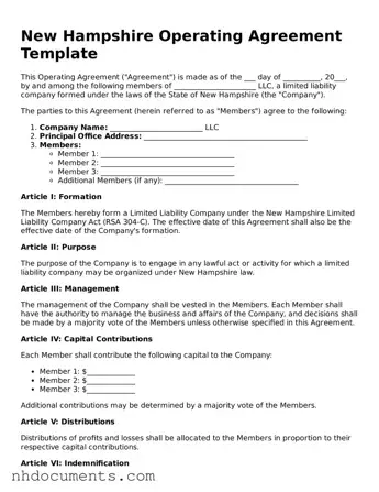 Valid New Hampshire Operating Agreement Form