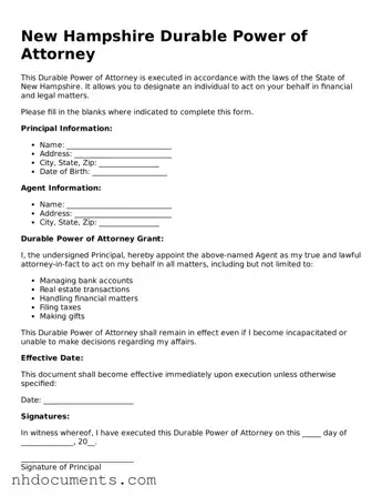 Valid New Hampshire Durable Power of Attorney Form