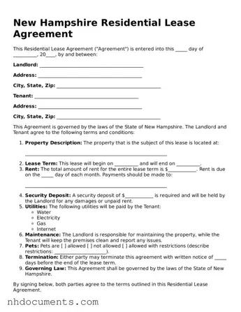 Valid New Hampshire Residential Lease Agreement Form