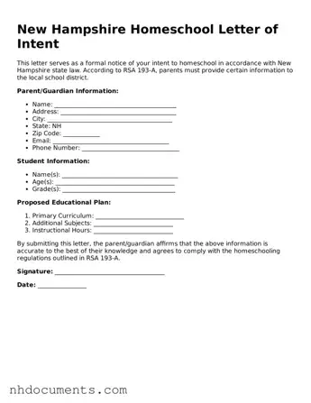 Valid New Hampshire Homeschool Letter of Intent Form