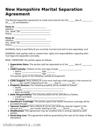 Valid New Hampshire Marital Separation Agreement Form