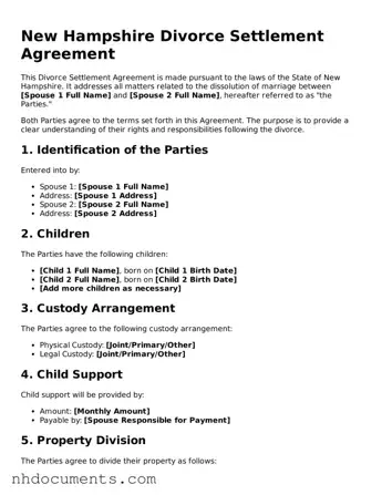 Valid New Hampshire Divorce Settlement Agreement Form