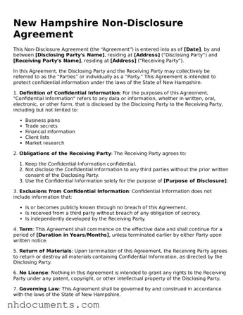 Valid New Hampshire Non-disclosure Agreement Form