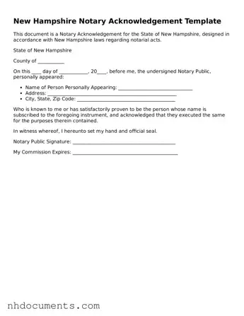 Valid New Hampshire Notary Acknowledgement Form