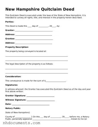 Valid New Hampshire Quitclaim Deed Form