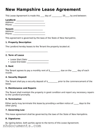 Valid New Hampshire Lease Agreement Form