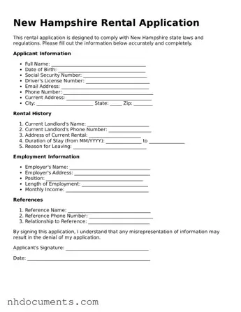 Valid New Hampshire Rental Application Form