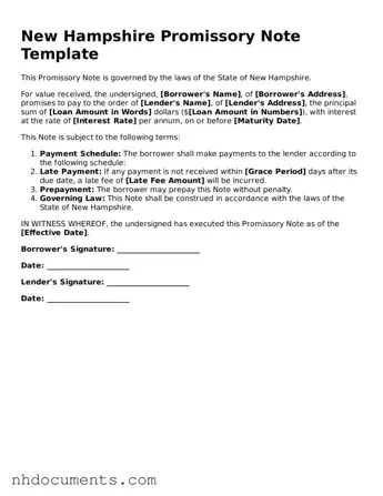 Valid New Hampshire Promissory Note Form