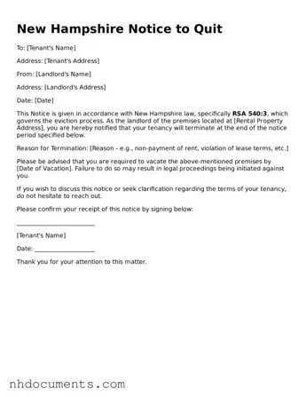 Valid New Hampshire Notice to Quit Form